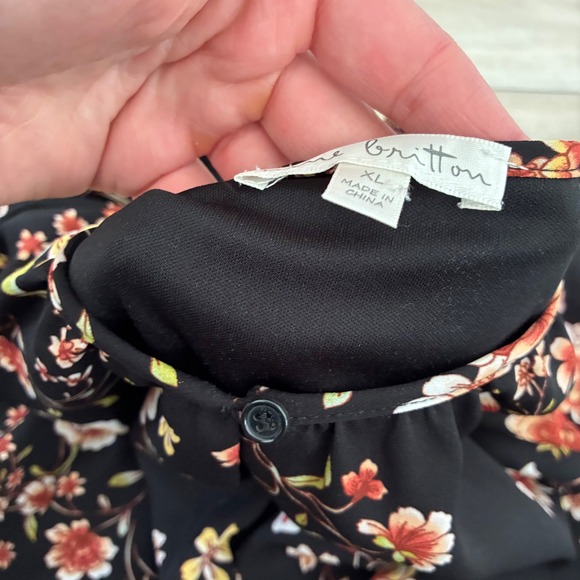 Nine Britton Vivienne Black Floral Print Smocked Waist Tiered Midi Dress XL - Picture 4 of 6